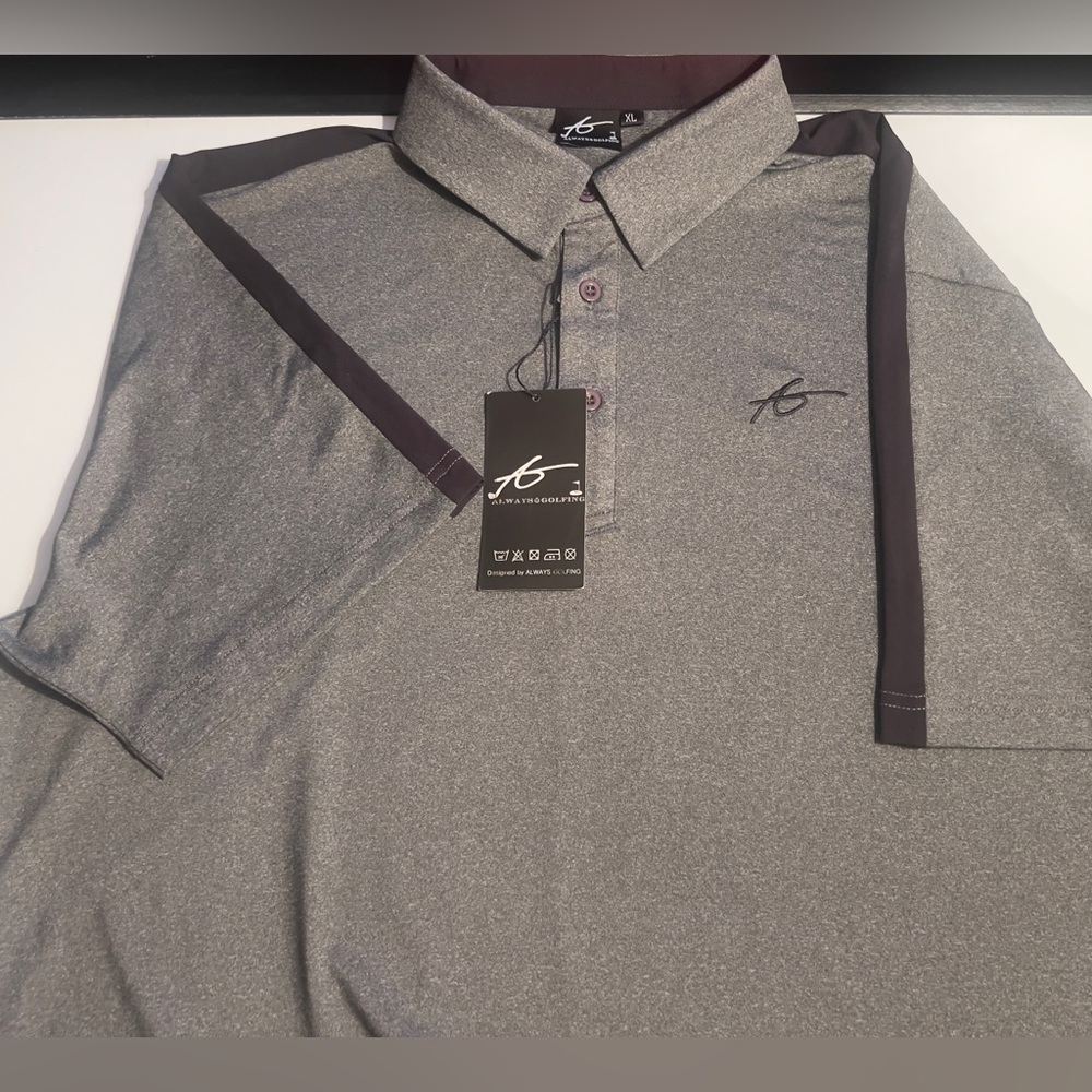 Always Golfing Designed- Men's Heather Gray Polo with Dark Trim NWT size XL
